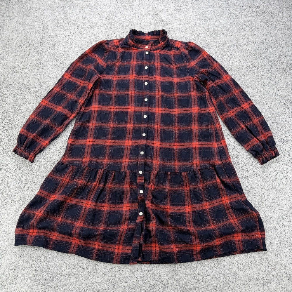 Loft Shirt Dress Women XXSP Navy Blue Red Plaid Flannel Button Drop Waist Tunic